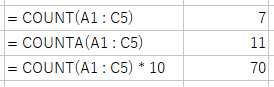 COUNT 関数、COUNTA 関数の結果