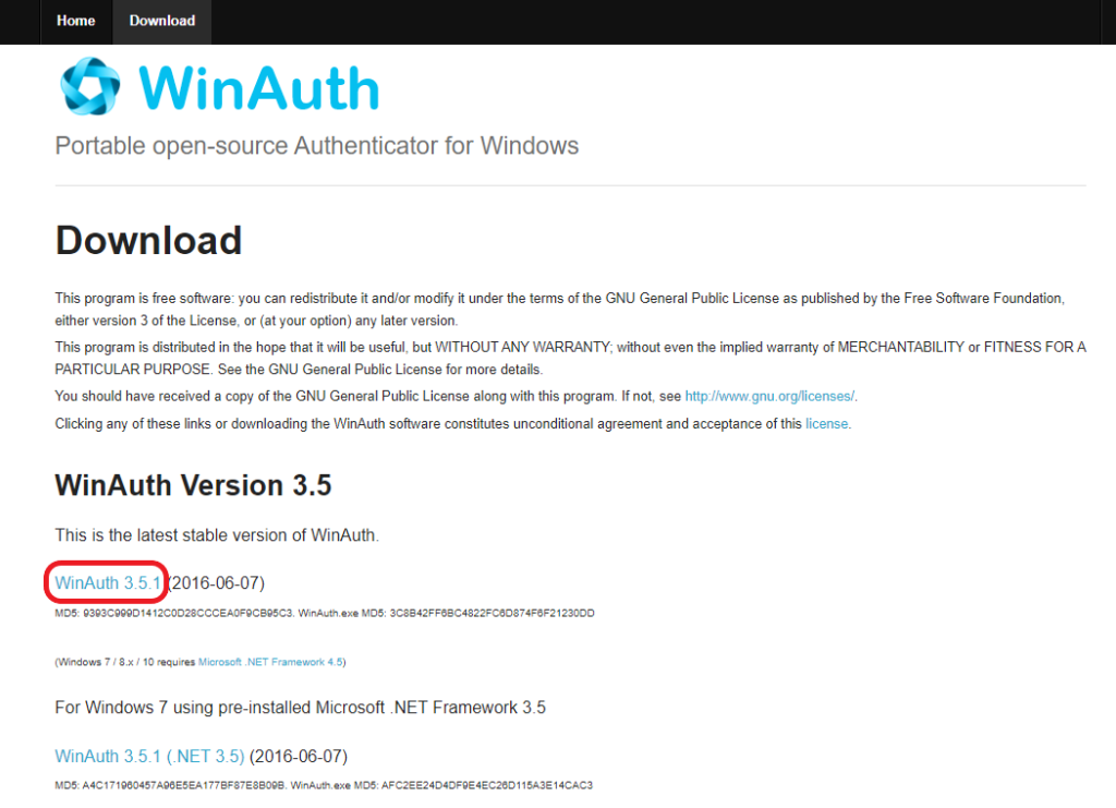WinAuth ダウンロード