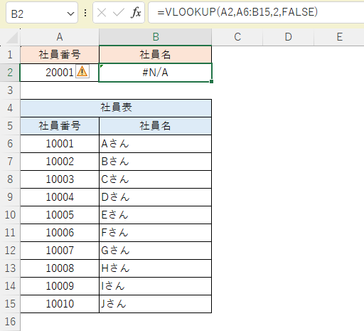 エラー表示 ( #N/A )